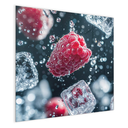 Magnettafel mit dem Motiv Himbeeren und Eiswürfel