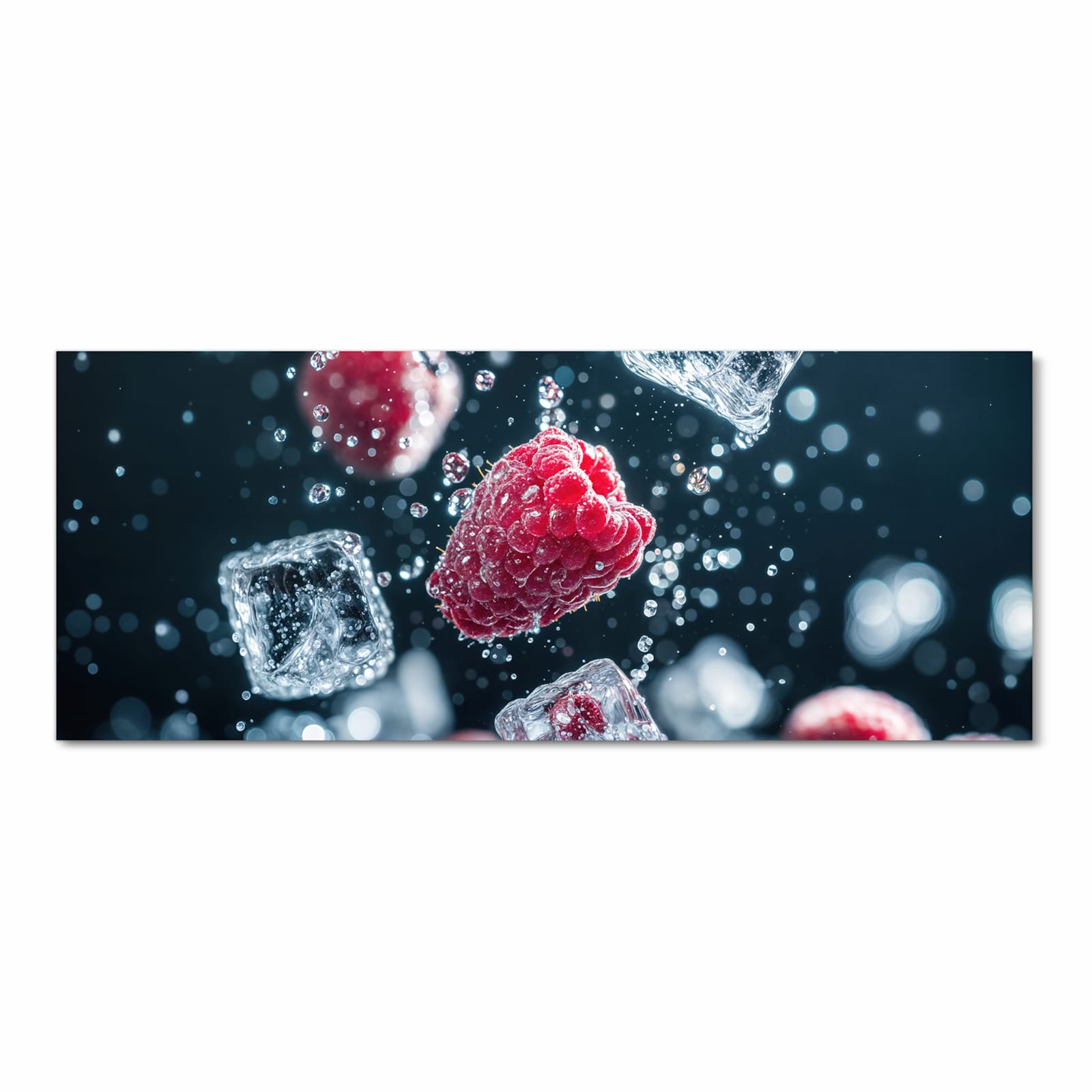 UV-beständiger Küchenteppich mit Motiv Himbeeren im Regen in Frontansicht für die Küche