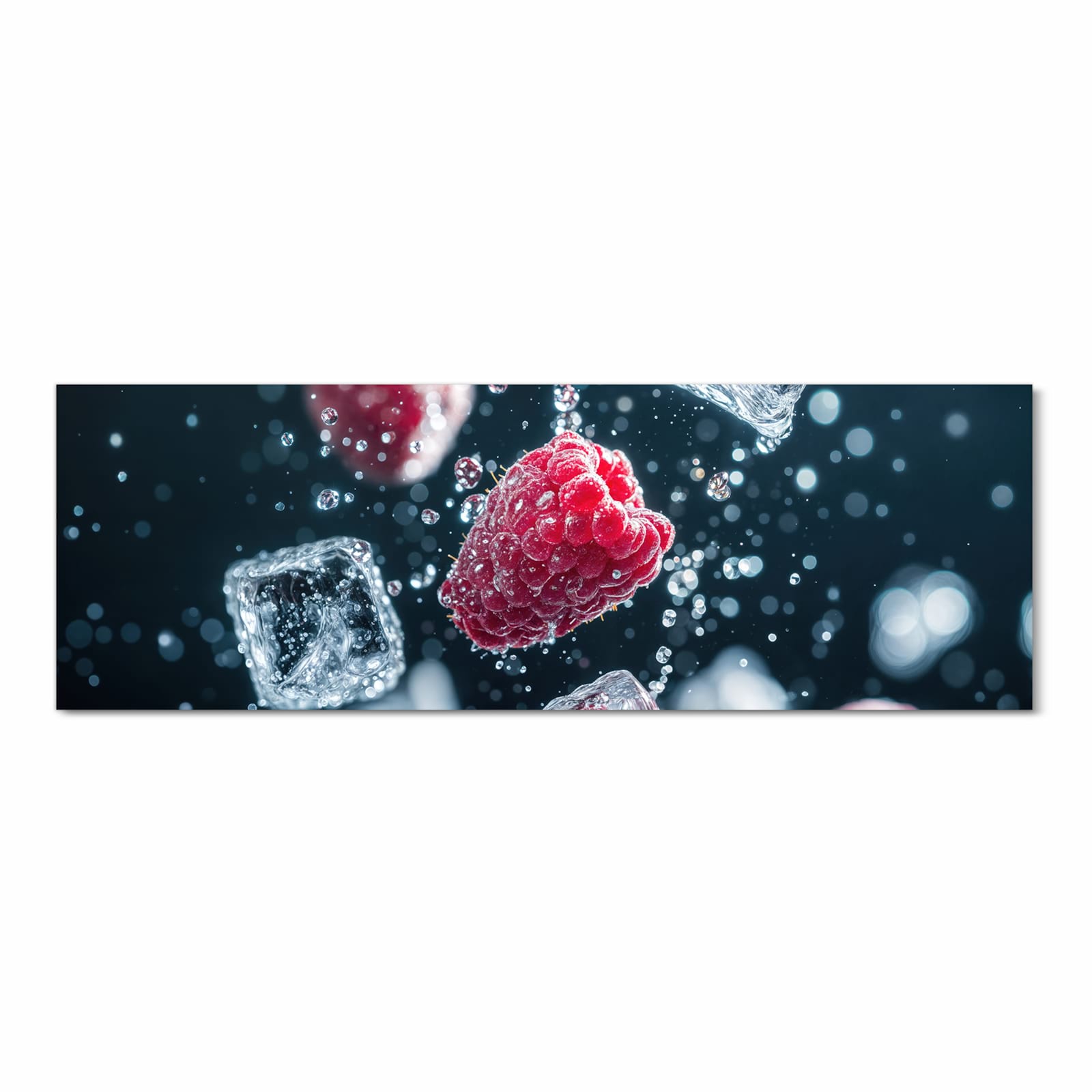 Küchenteppich mit Motiv Himbeeren im Regen in Frontansicht für optimalen Trittkomfort