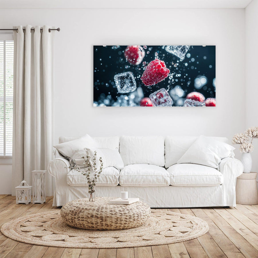 Maße Wandbild - Himbeeren und Eiswürfel - Querformat