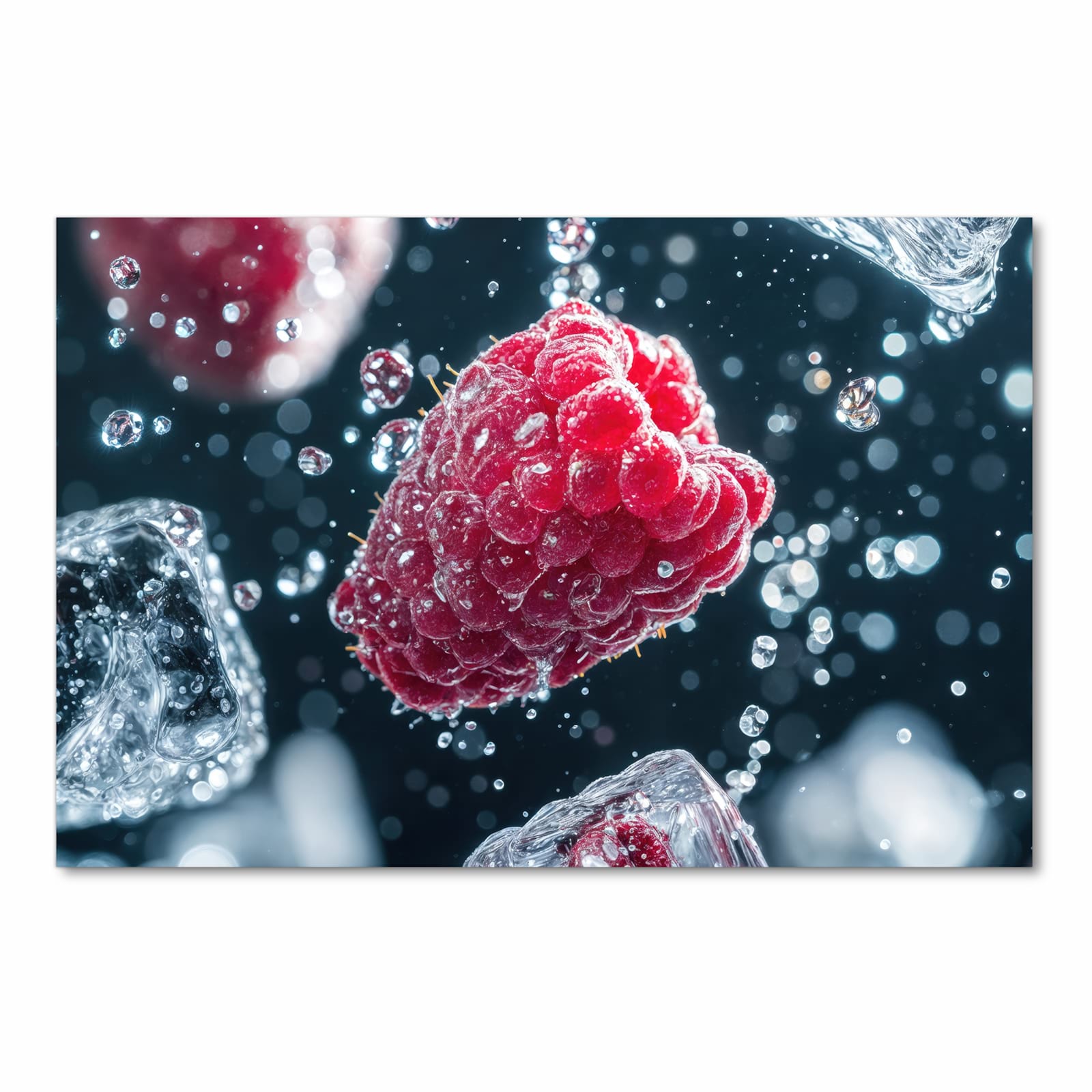 Geruchsneutraler Küchenteppich mit Motiv Himbeeren im Regen in Frontansicht