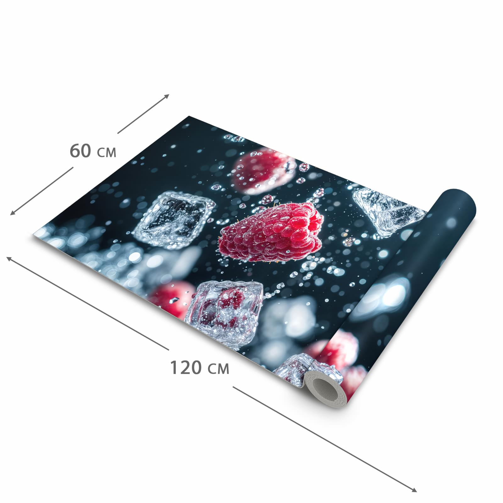 Abriebfester Küchenläufer mit Motiv Himbeeren im Regen in der Grösse 80x250 cm