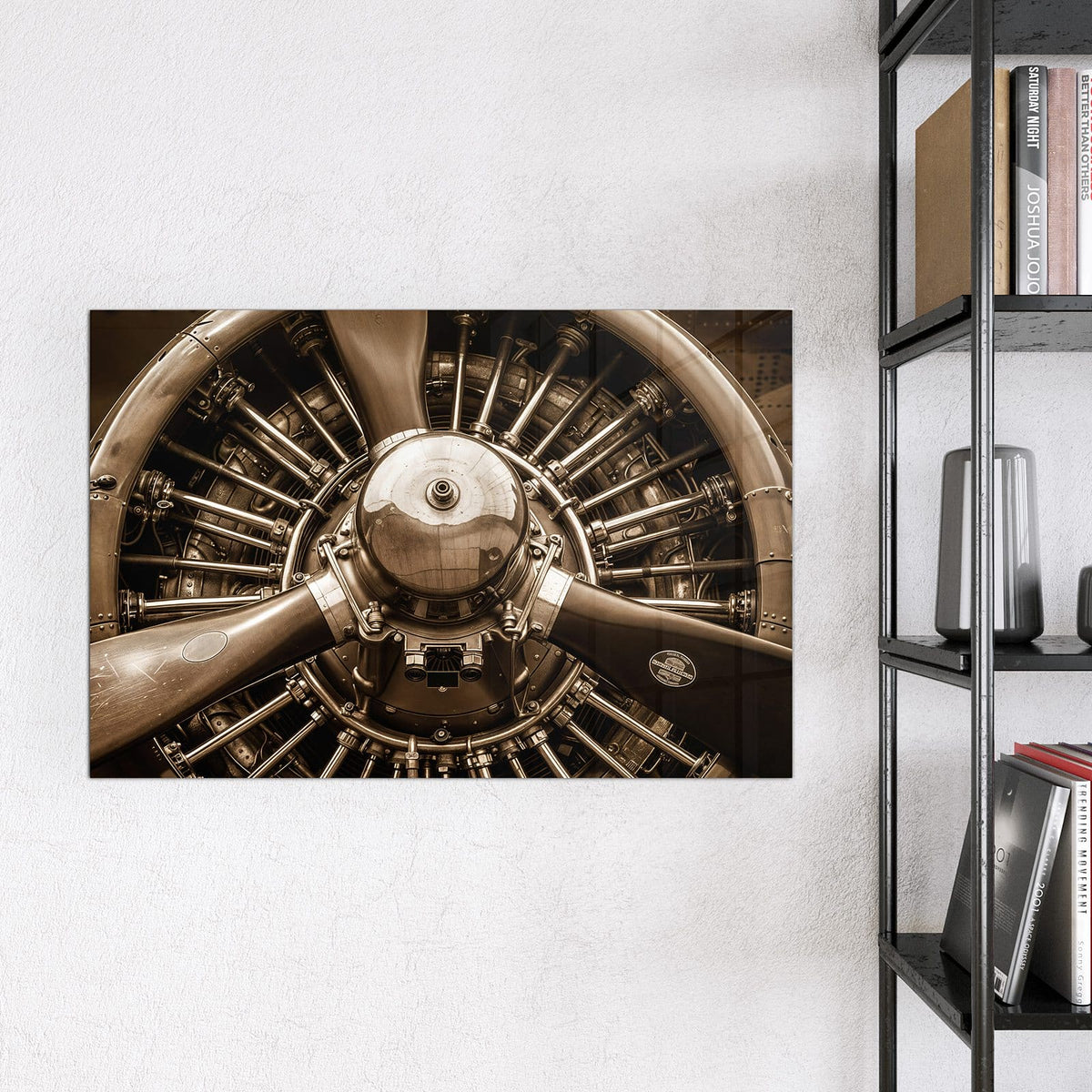Magnettafel - Sternmotor in Sepia – Propellermotor in nostalgischem Sepia