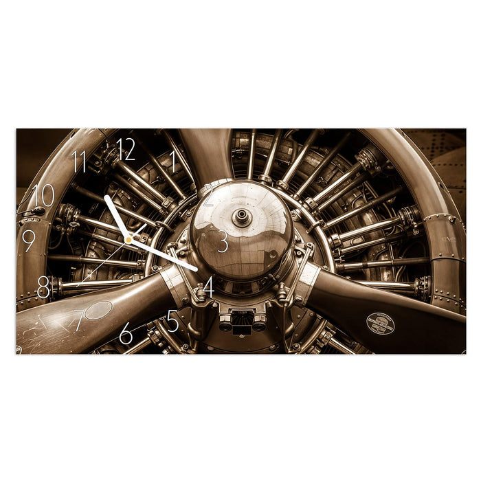 Wanduhr Sanfte Flugzeugmotor aus Glas – Querformat 60 × 30 cm mit Ziffernblatt Elegant