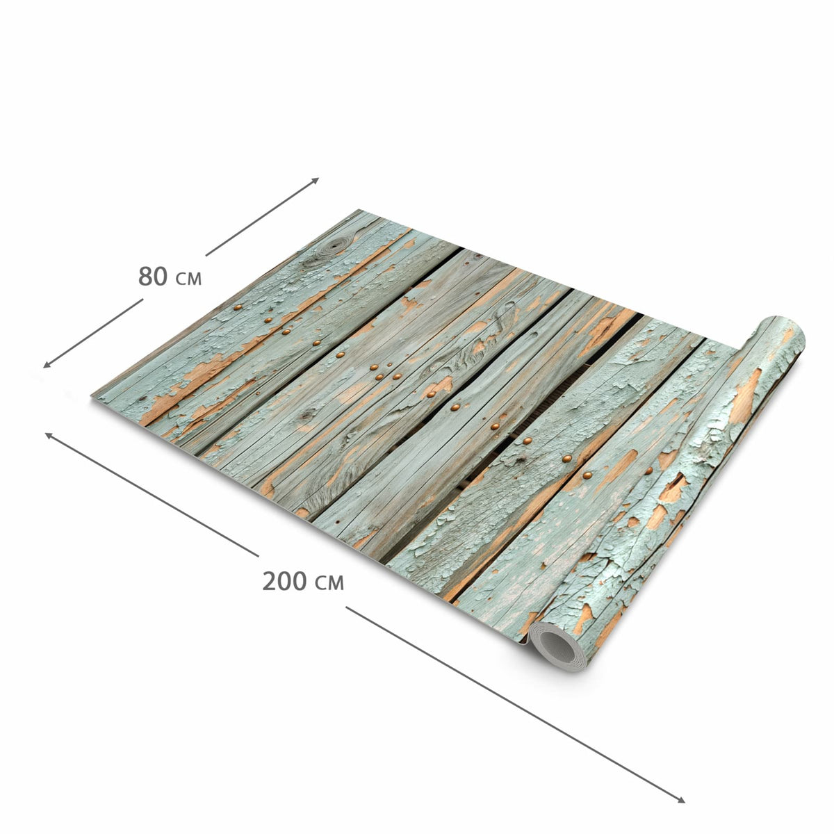Bodenschonender Küchenteppich mit Motiv Verwitterte Holzbretter in der Grösse 80x250 cm