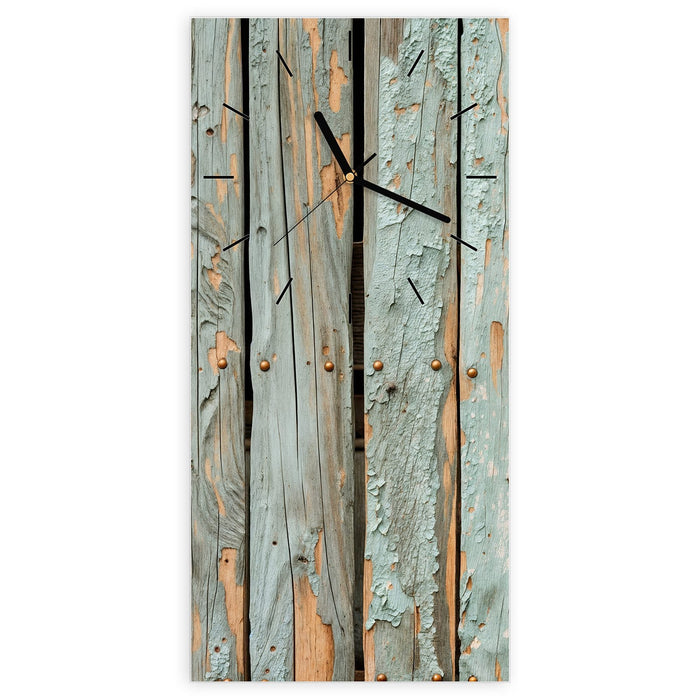 Wanduhr Verwitterte Holzbretter aus Glas – Hochformat 30 × 60 cm mit Ziffernblatt Linie