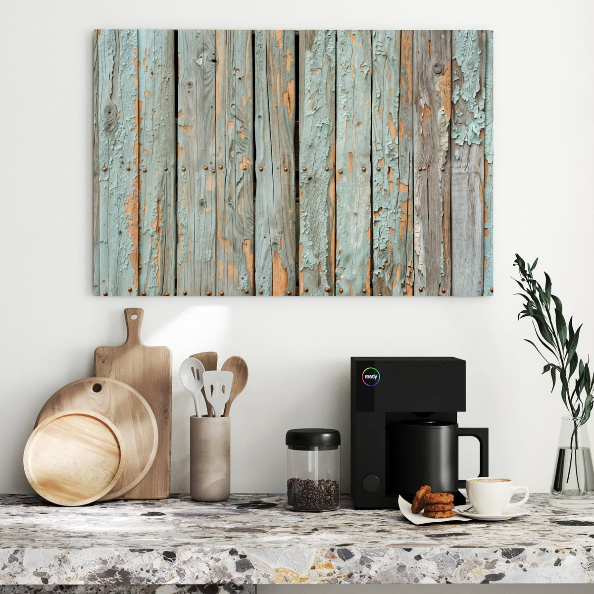 Metall Magnettafel - Mintgrüne Holzlatten – Ausgewaschenes Türkis auf altem Holz
