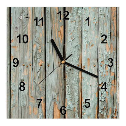 Wanduhr Quadratisch mit dem Motiv Mintgrüne Holzlatten