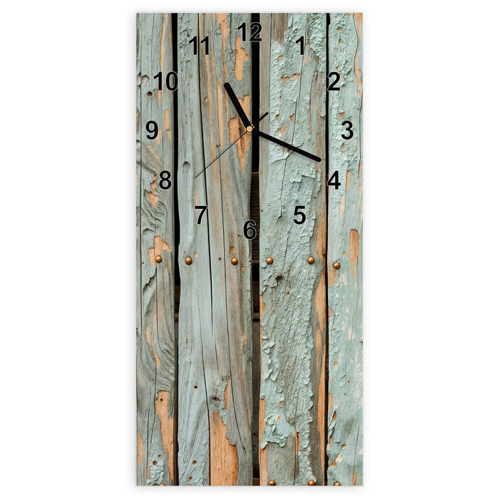 Wanduhr Verwitterte Holzbretter aus Glas – Hochformat 30 × 60 cm mit Ziffernblatt Modern