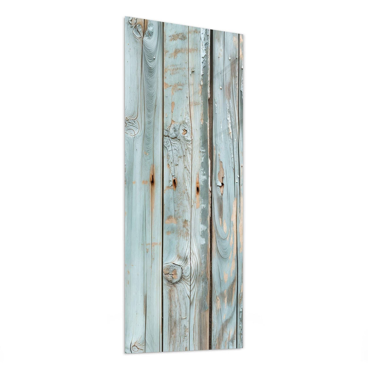 Glasbild Hellblaue Holzplanken von der Seite, 4 mm Echtglas