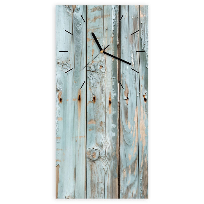 Wanduhr Hellblaue Holzplanken aus Glas – Hochformat 30 × 60 cm mit Ziffernblatt Linie