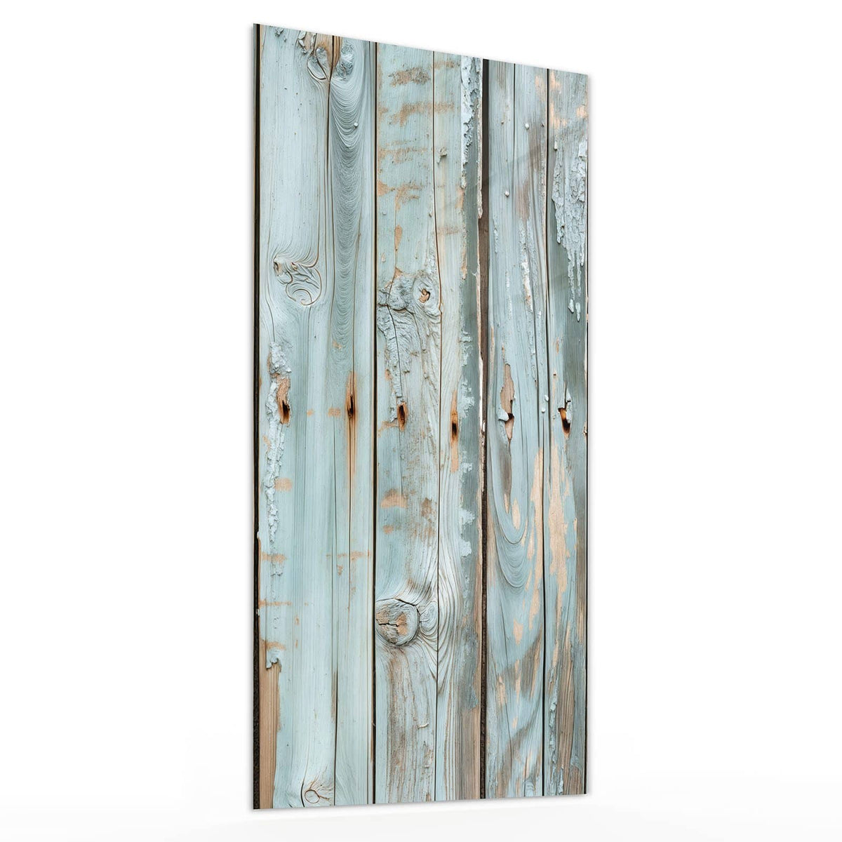 Glasbild Hellblaue Holzplanken von der Seite, 4 mm Echtglas
