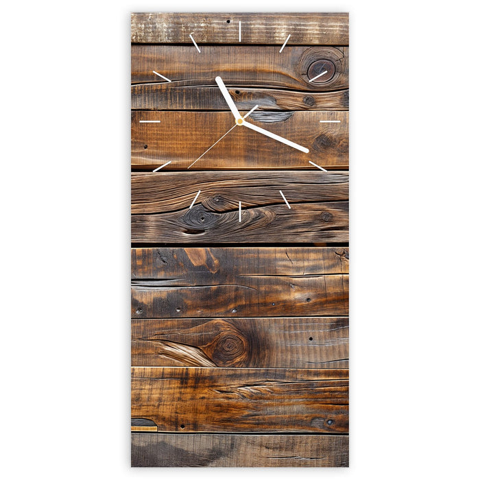 Wanduhr Holzmaserung aus Glas – Hochformat 30 × 60 cm mit Ziffernblatt Linie