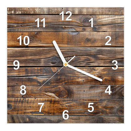Wanduhr Quadratisch mit dem Motiv Nussbraune Holzwand