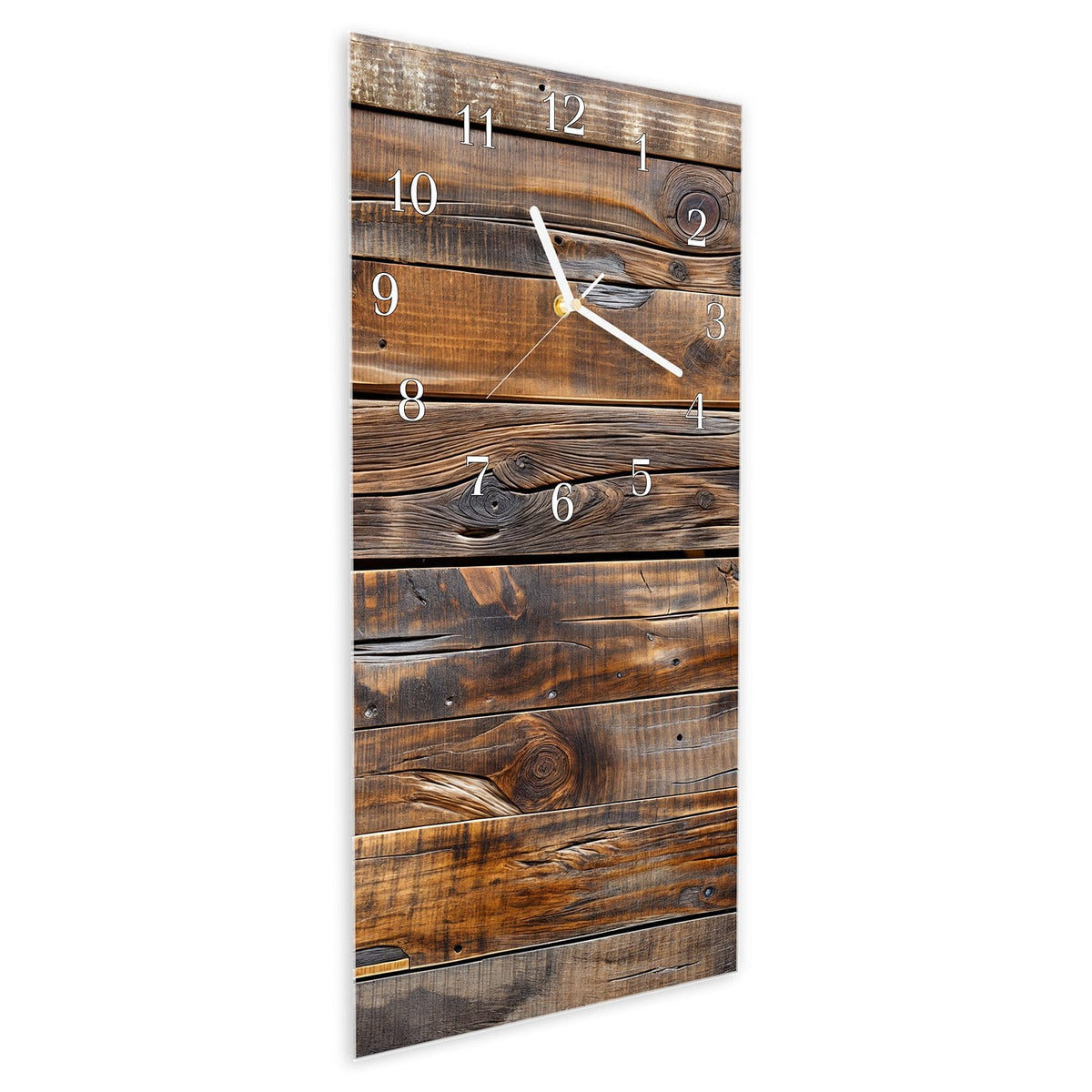 Vormontiert – mit Schwebeeffekt – Wanduhr Holzmaserung aus Glas – Hochformat 30 × 60 cm