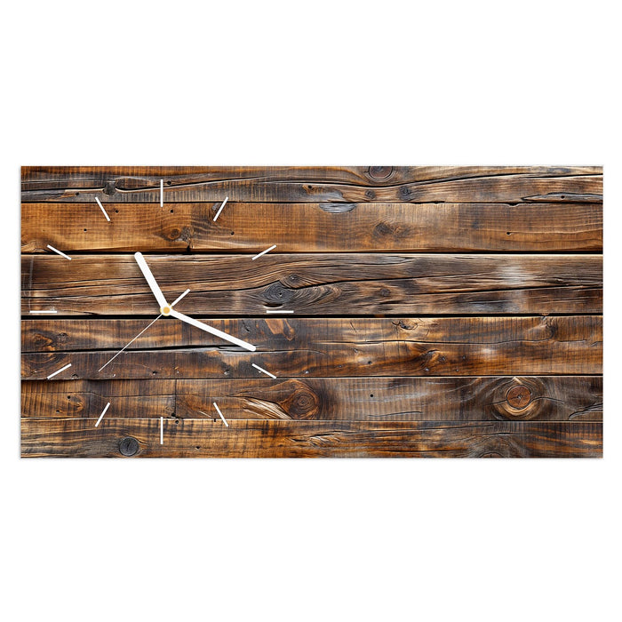 Wanduhr Holzmaserung aus Glas – Querformat 60 × 30 cm mit Ziffernblatt Linie