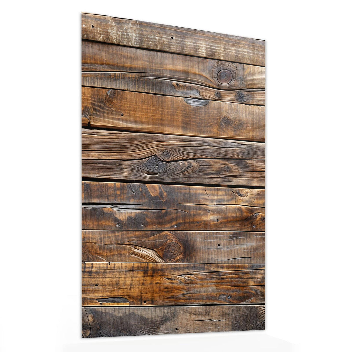Glasbild Nussbraune Holzwand von der Seite, 4 mm Echtglas
