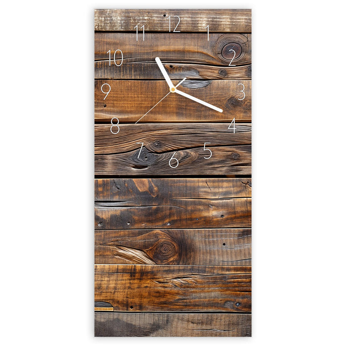 Wanduhr Holzmaserung aus Glas – Hochformat 30 × 60 cm mit Ziffernblatt Elegant