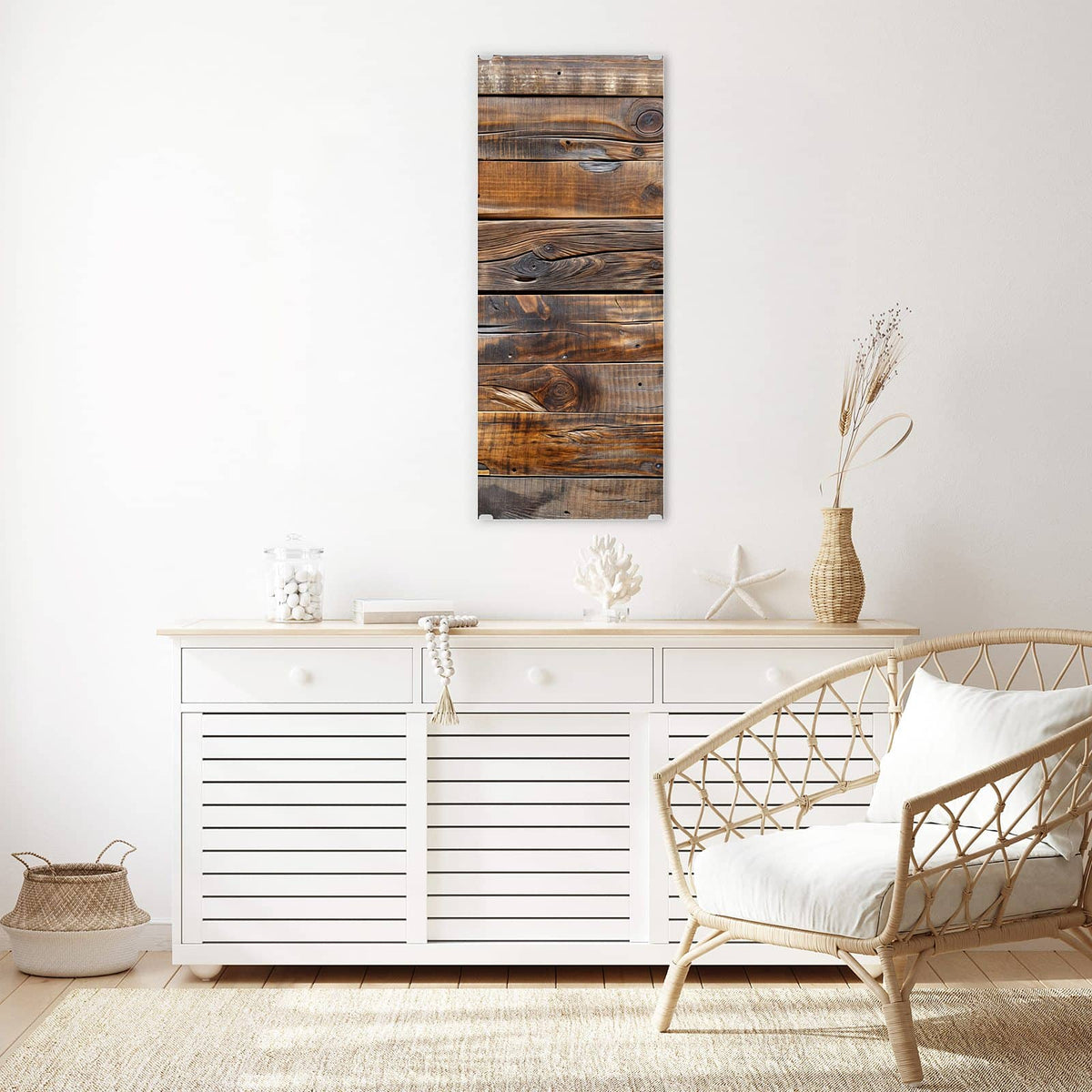 Wandbild - Nussbraune Holzwand - Hochformat – Rustikale Bretter mit Astlöchern