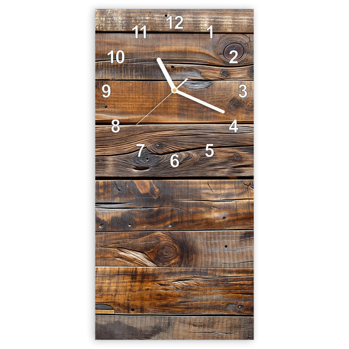 Wanduhr Holzmaserung aus Glas – Hochformat 30 × 60 cm mit Ziffernblatt Modern