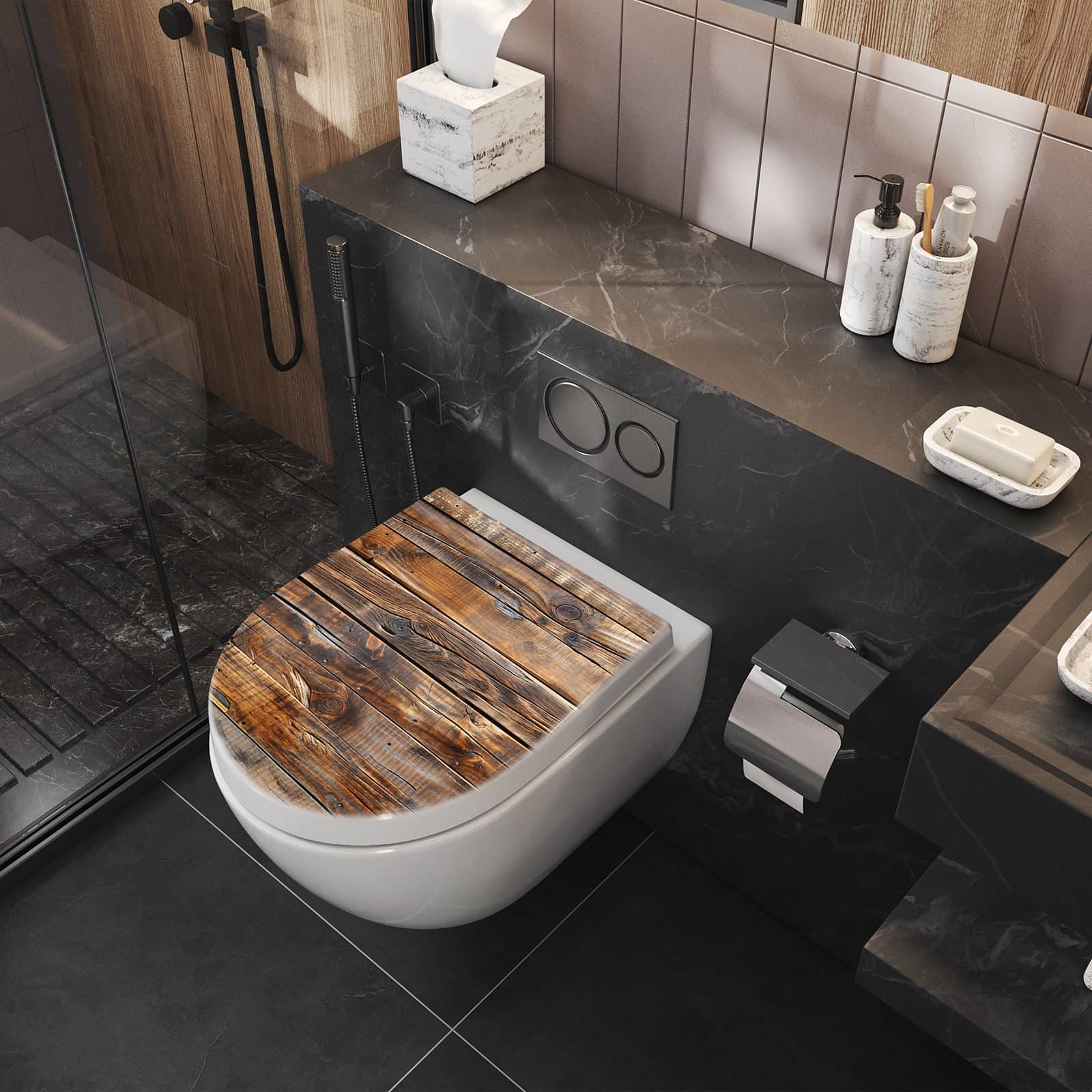 WC-Sitz mit Absenkautomatik Holzmaserung