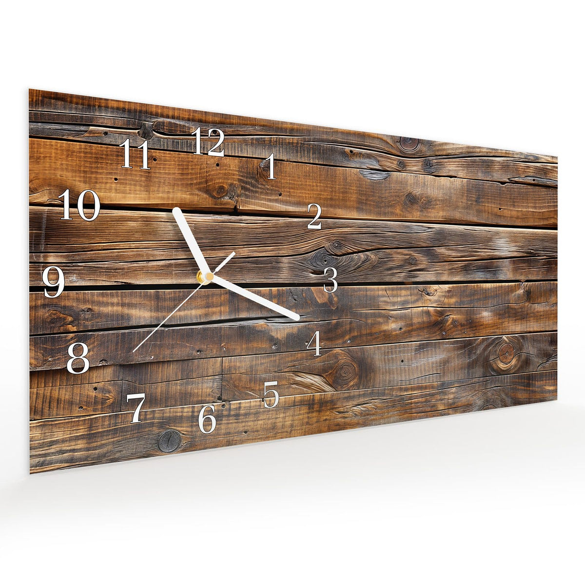 Vormontiert – mit Schwebeeffekt – Wanduhr Holzmaserung aus Glas – Querformat 60 × 30 cm