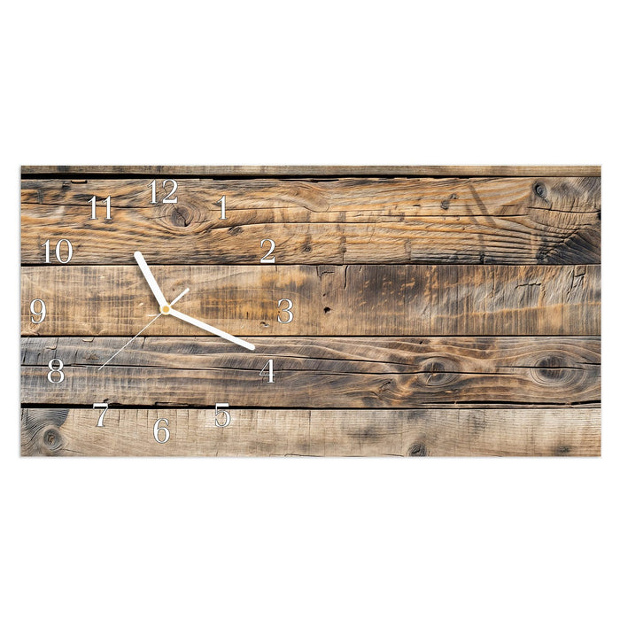 Wanduhr Sanfte Holzmaserung aus Glas – Querformat 60 × 30 cm mit Ziffernblatt Klassisch