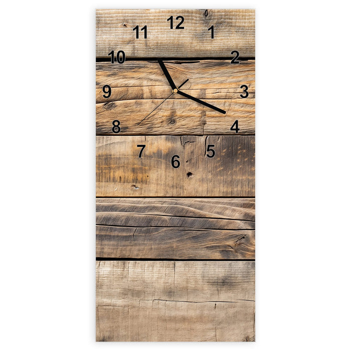 Wanduhr Sanfte Holzmaserung aus Glas – Hochformat 30 × 60 cm mit Ziffernblatt Modern