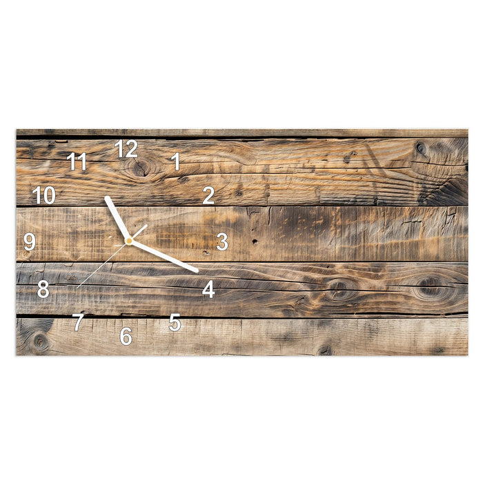 Wanduhr Sanfte Holzmaserung aus Glas – Querformat 60 × 30 cm mit Ziffernblatt Modern