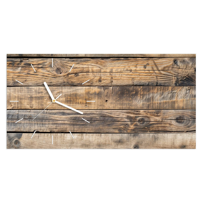 Wanduhr Sanfte Holzmaserung aus Glas – Querformat 60 × 30 cm mit Ziffernblatt Linie