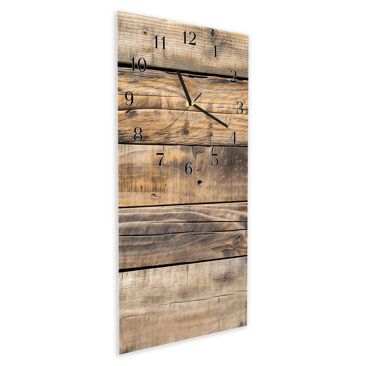 Vormontiert – mit Schwebeeffekt – Wanduhr Sanfte Holzmaserung aus Glas – Hochformat 30 × 60 cm