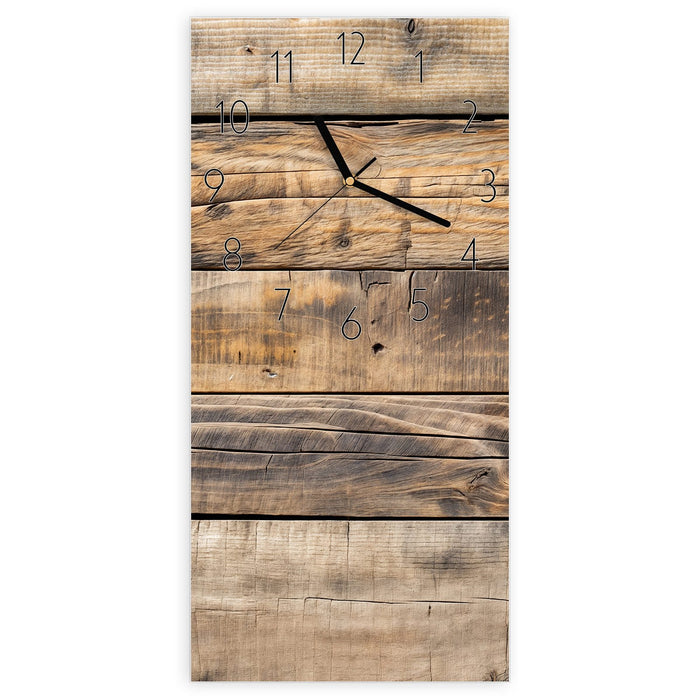 Wanduhr Sanfte Holzmaserung aus Glas – Hochformat 30 × 60 cm mit Ziffernblatt Elegant