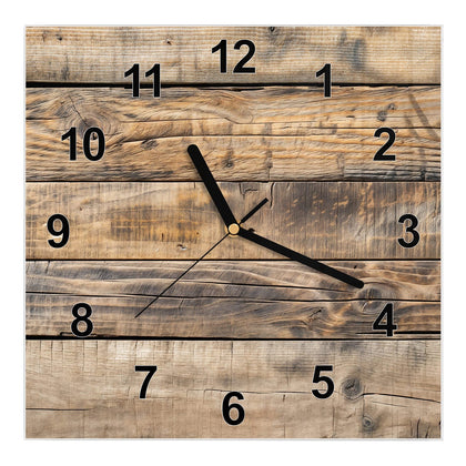 Wanduhr Quadratisch mit dem Motiv Helle Holzbohlen