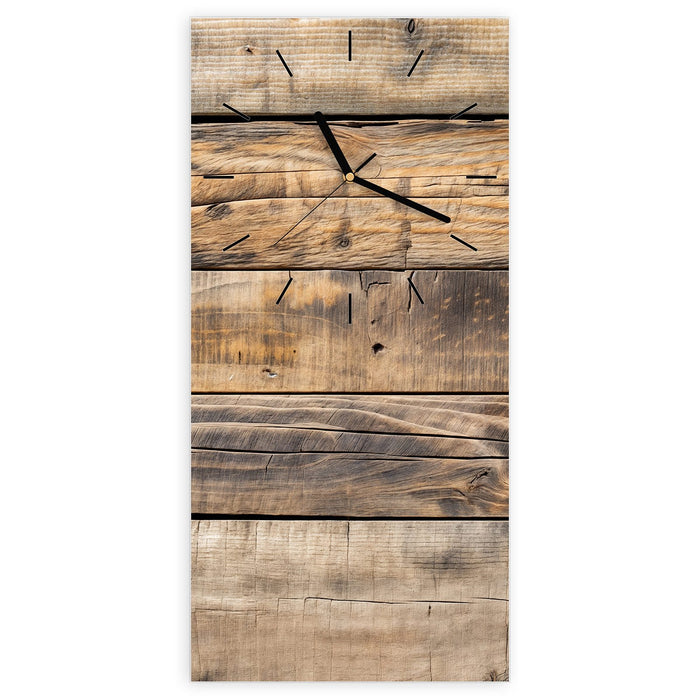 Wanduhr Sanfte Holzmaserung aus Glas – Hochformat 30 × 60 cm mit Ziffernblatt Linie