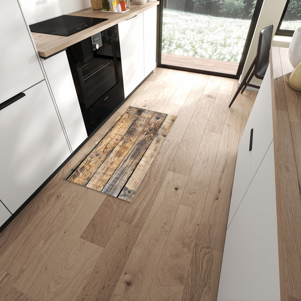 Rutschfester Küchenteppich mit Motiv Sanfte Holzmaserung für Trittkomfort in moderner Küche #grösse_60 x 120 cm