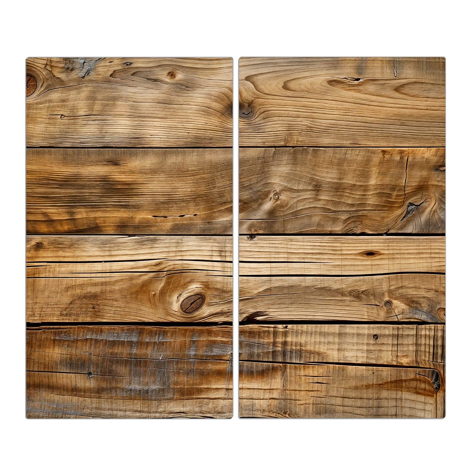 2-teilige Herdabdeckplatten mit Holzdielenmaserung-Motiv in der Frontansicht #grösse_2-Teilig (60x52cm)