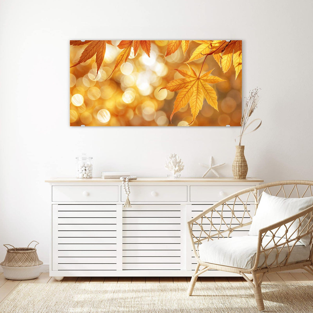 Echtglas, 4 mm – kein Acryl, keine Folie – Wandbild - Ahorn im Gegenlicht - Querformat