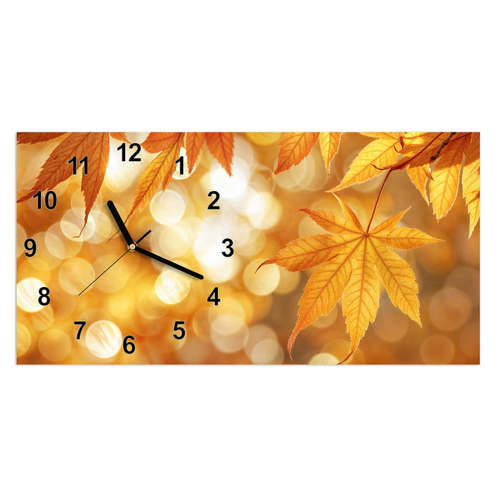 Wanduhr Herbstlich Glitzernd aus Glas – Querformat 60 × 30 cm mit Ziffernblatt Modern