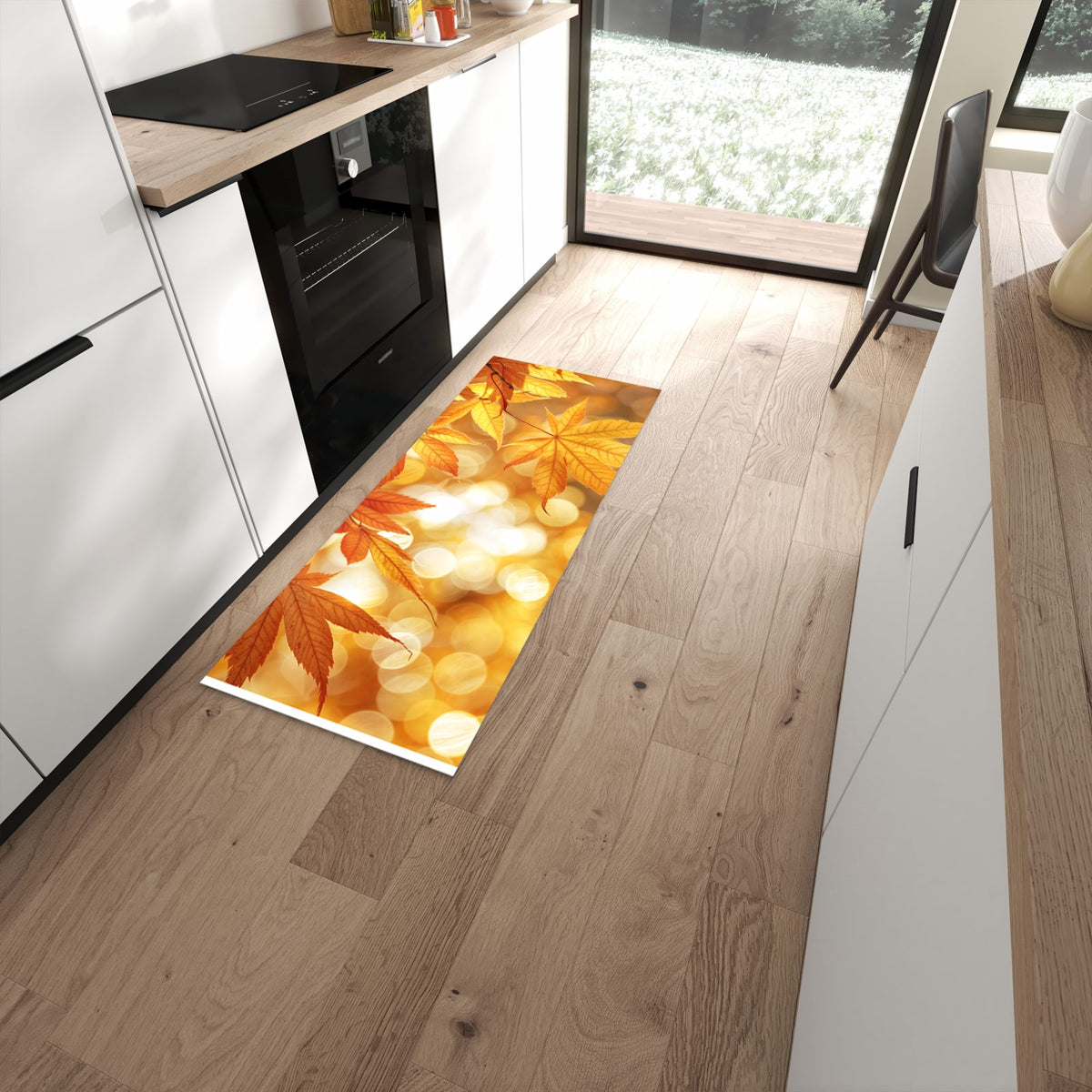 Schmutzabweisender Küchenteppich mit Motiv Herbstlich Glitzernd in moderner Küche #grösse_60 x 150 cm