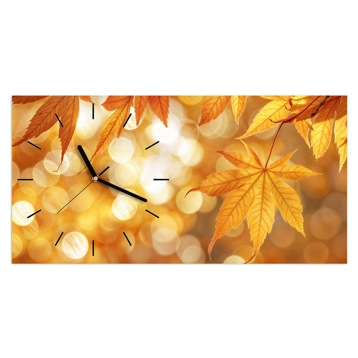 Wanduhr Herbstlich Glitzernd aus Glas – Querformat 60 × 30 cm mit Ziffernblatt Linie