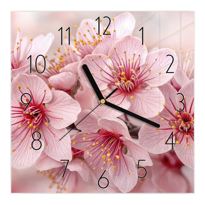 Wanduhr Kirschblütenzweig aus Glas – Quadratisch 30 × 30 cm mit Ziffernblatt Elegant