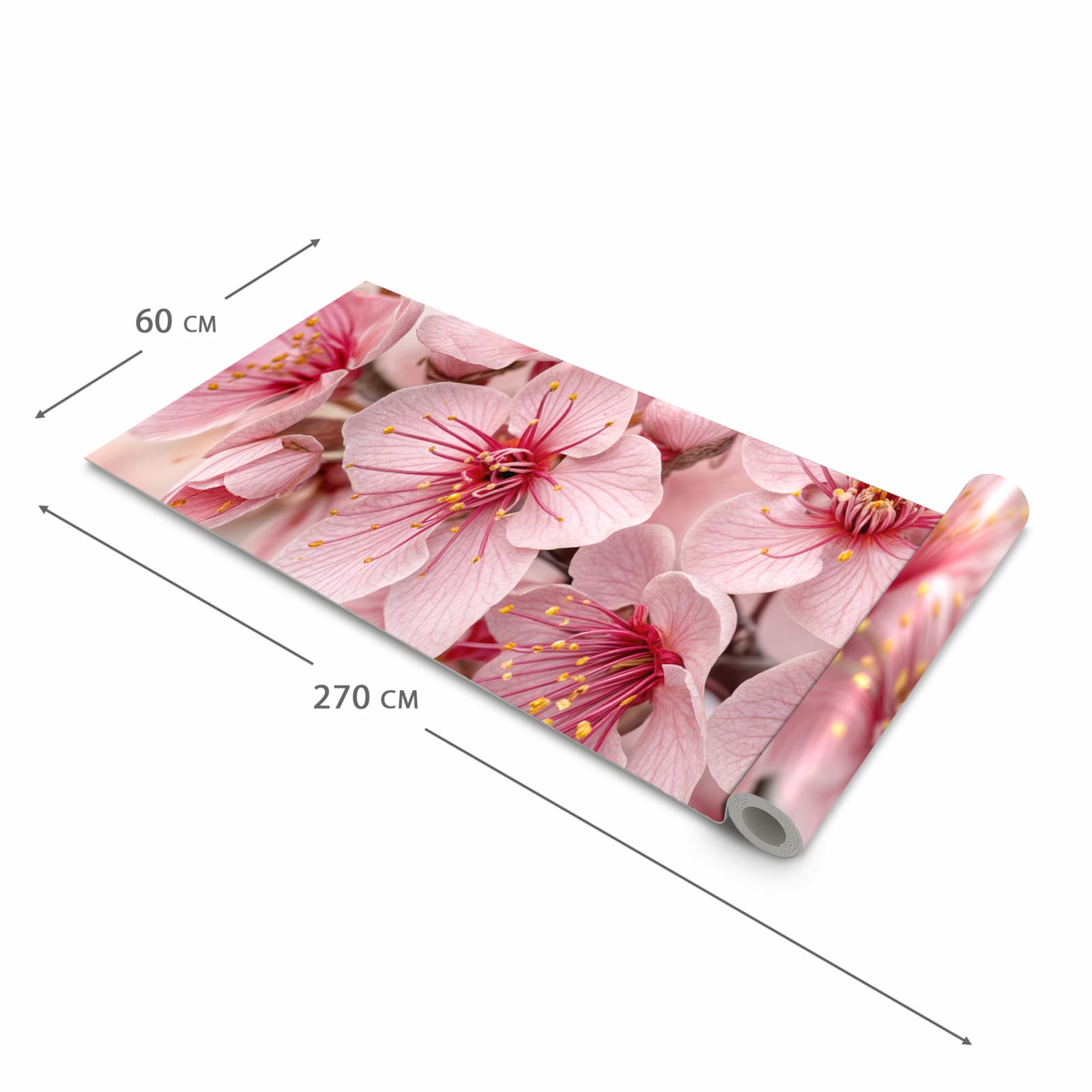 Pflegeleichter langer Teppich mit Motiv Kirschblütenzweig in der Grösse 60x270 cm