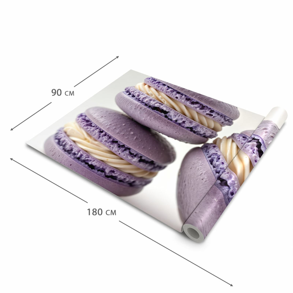 Geruchsneutraler waschbarer Teppich Küche mit Motiv Lila Macarons in der Grösse 60x270 cm