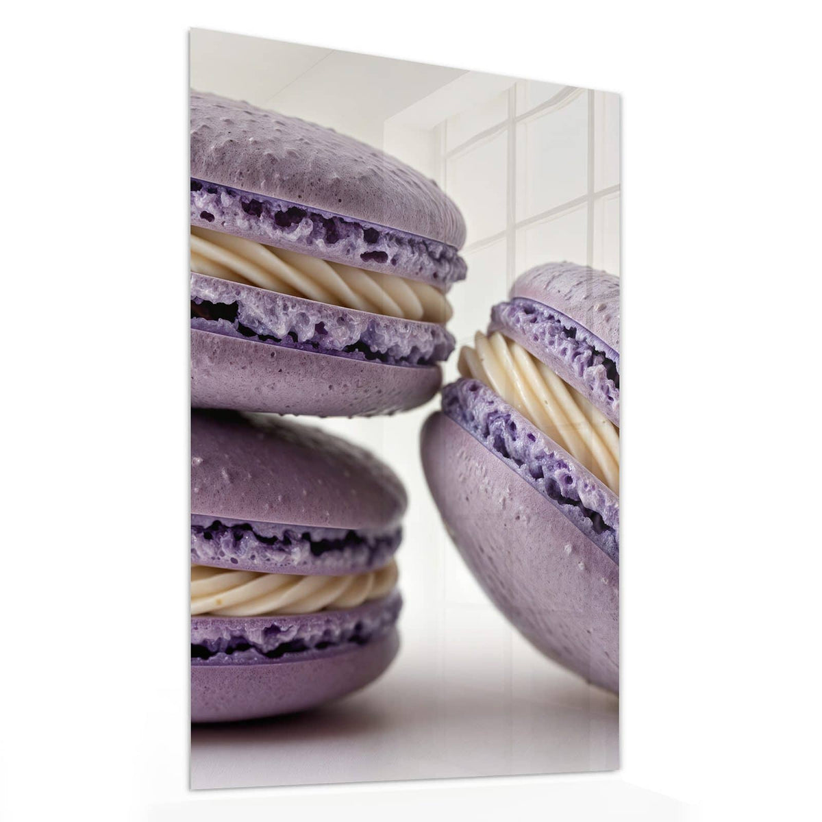 11 Größen – von 30 × 60 bis 60 × 150 cm – Wandbild - Lila Macarons mit Creme - Hochformat
