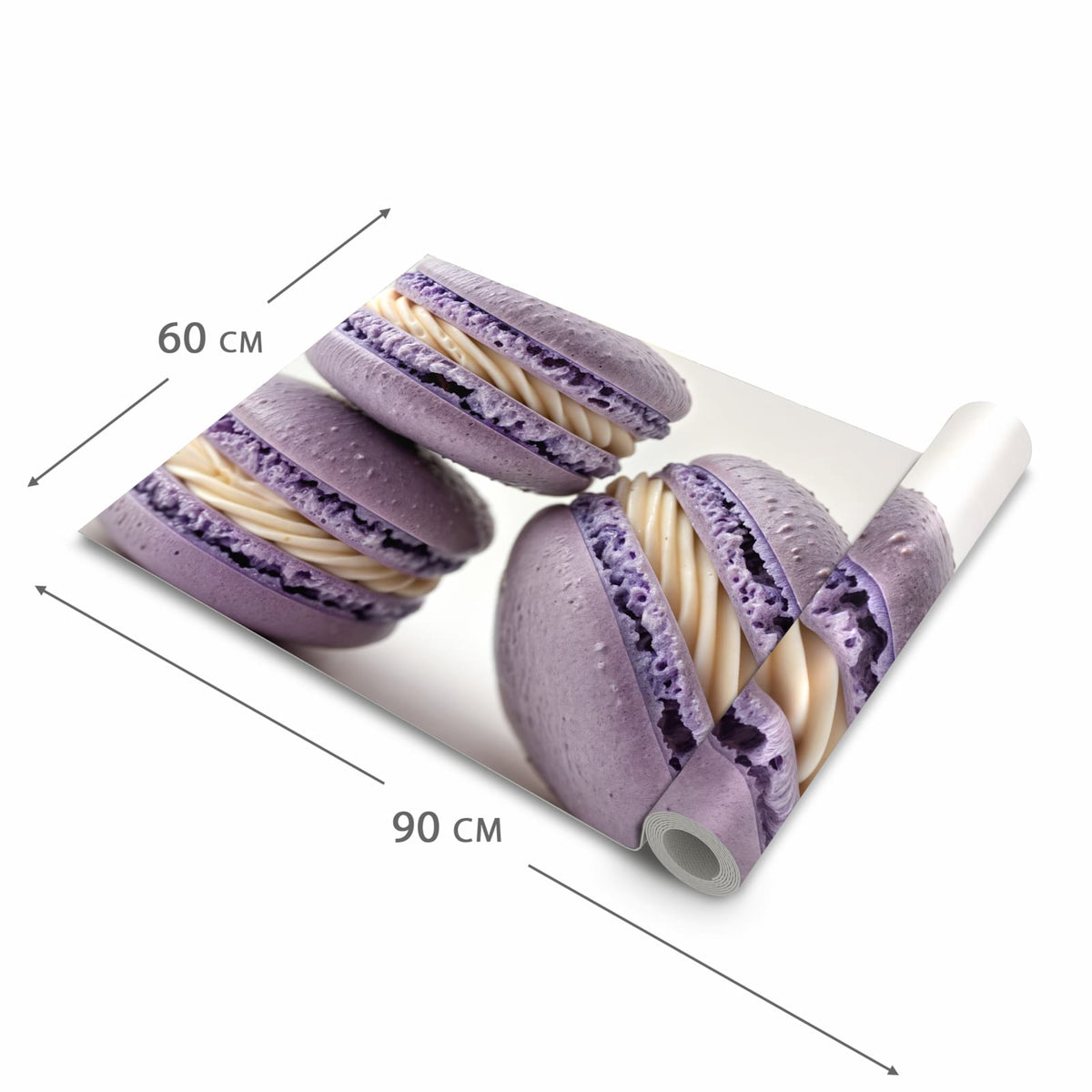 UV-beständiger Läufer für die Küche mit Motiv Lila Macarons in der Grösse 60x270 cm