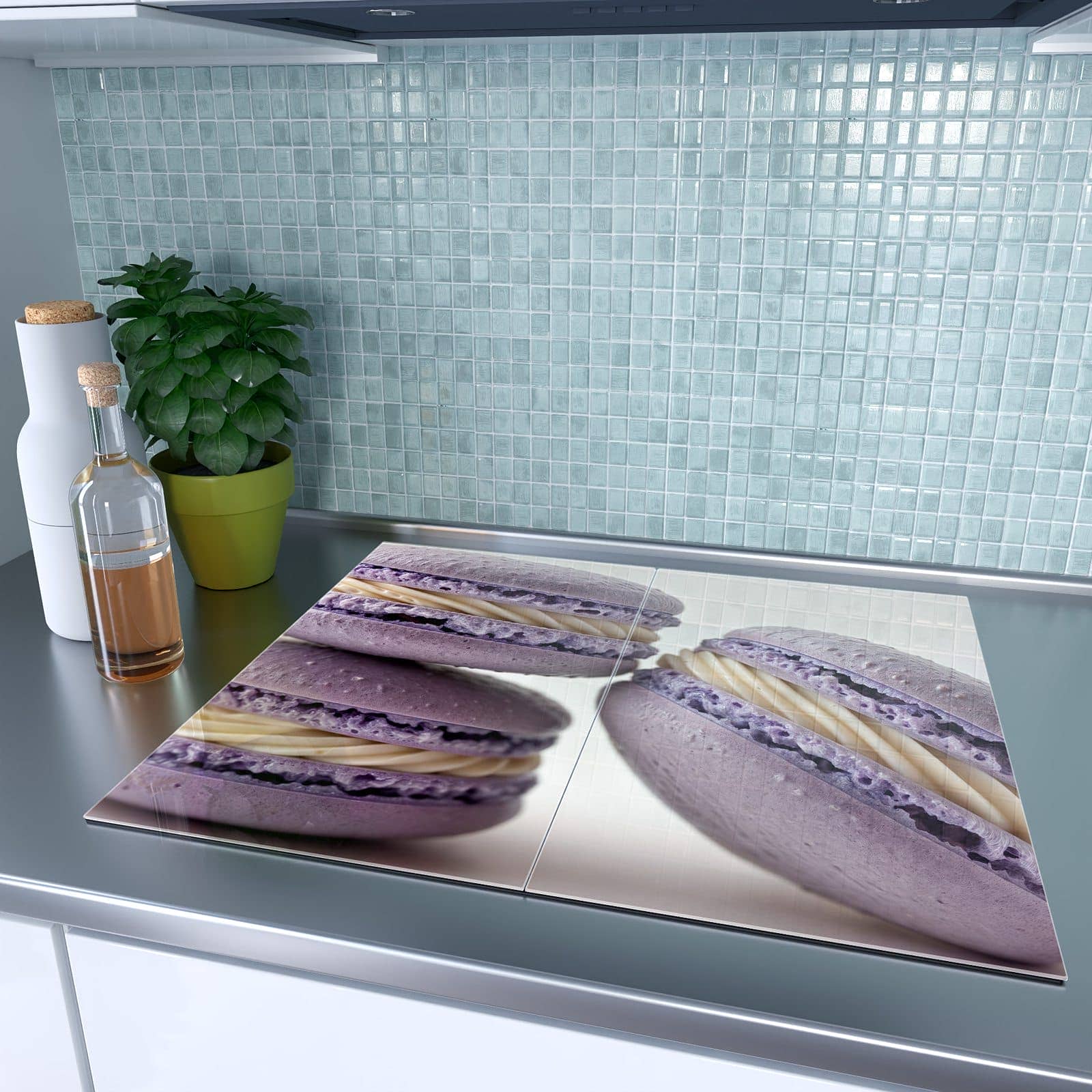 2-teilige Abdeckplatten für Herd mit Lila Macarons-Motiv auf dem Ceranfeld