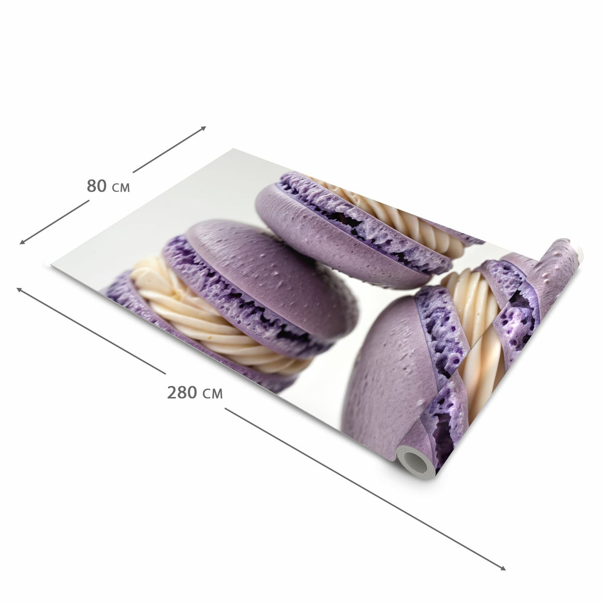 Fleckenresistenter Küchenläufer mit Motiv Lila Macarons in der Grösse 60x270 cm