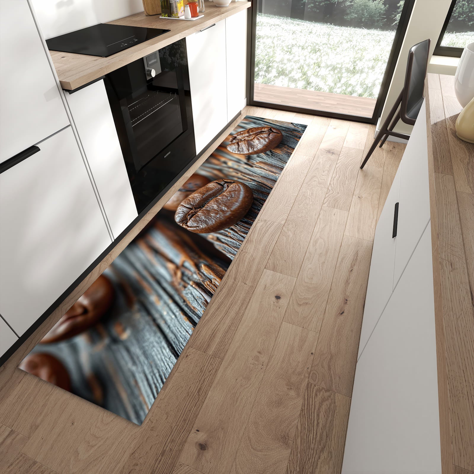 Küchenläufer mit Motiv Sanfte Kaffeebohnen für sicheren Stand im Eingangsbereich