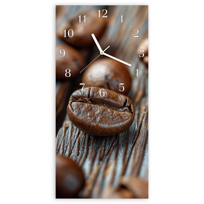 Wanduhr Sanfte Kaffeebohnen aus Glas – Hochformat 30 × 60 cm mit Ziffernblatt Klassisch