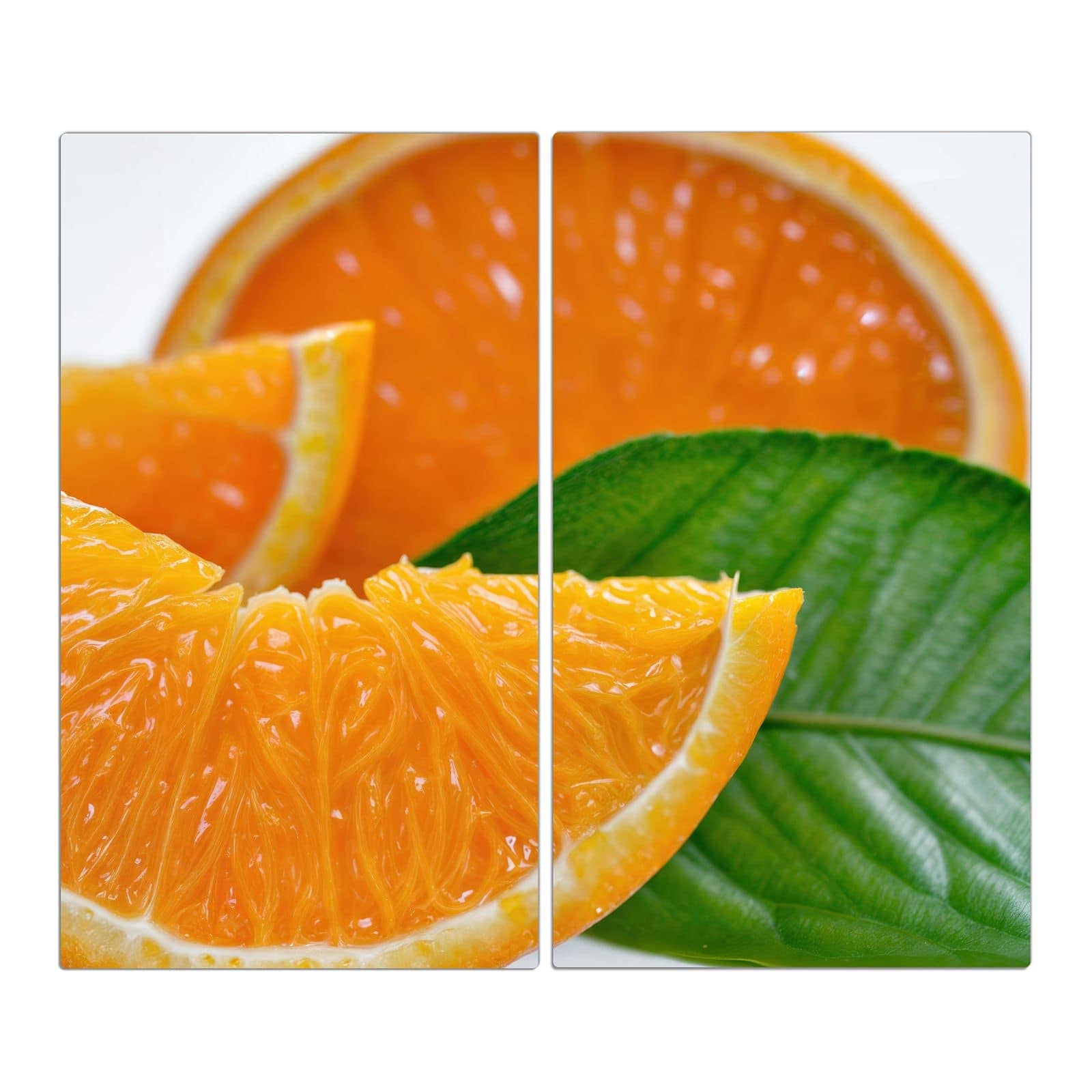 2-teilige Abdeckplatten für den Herd mit Orangenscheiben-Motiv in der Frontansicht